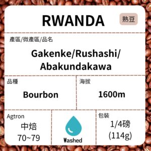 新到貨~RWANDA/Rushashi Abakundakawa 波旁 雙重水洗 中焙