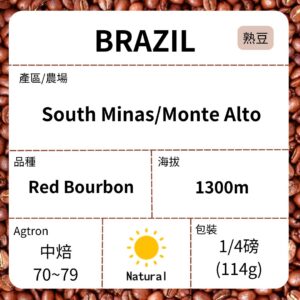 新到貨~BRAZIL/South Minas Monte Alto農場  紅波旁 Wood Box半厭氧日曬 中焙